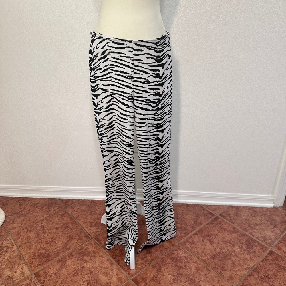 Whimsical Zebra Print Party Festival Flare Pants Women M Black White